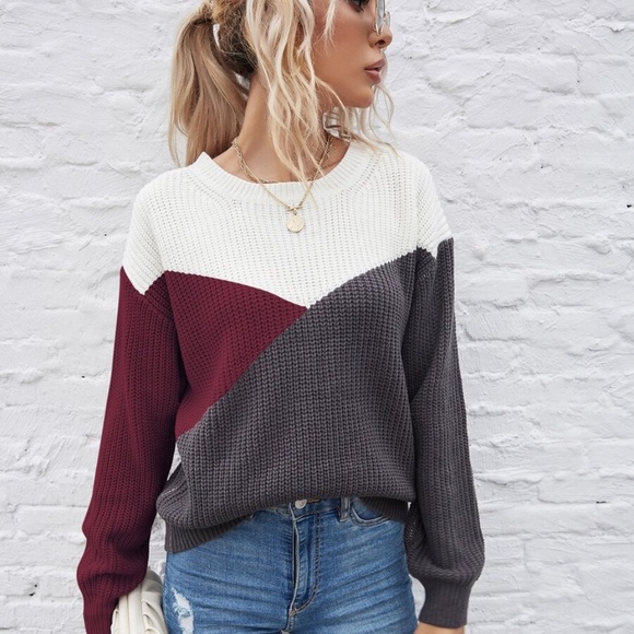 crew neck fall knit multicolor charcoal sweater - Picture 4 of 11